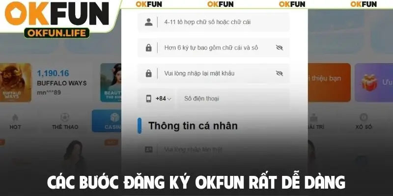 Các bước đăng ký OKFUN rất dễ dàng