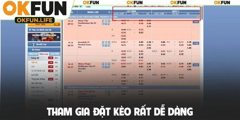 Tham gia đặt kèo rất dễ dàng